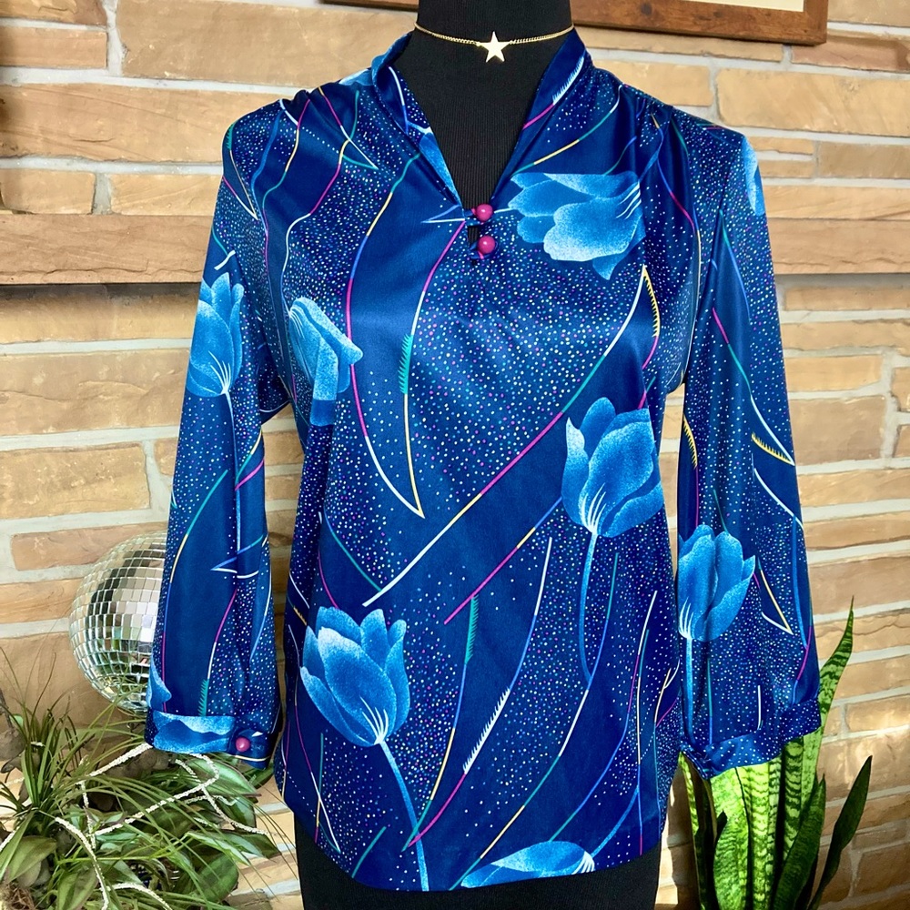 VTG 70s Silk Flower Blouse
